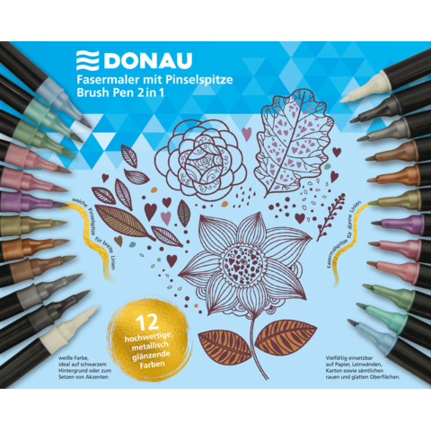 Pennarello Dual Brush a doppia punta Donau in conf. 12 colori assortiti - 322293
